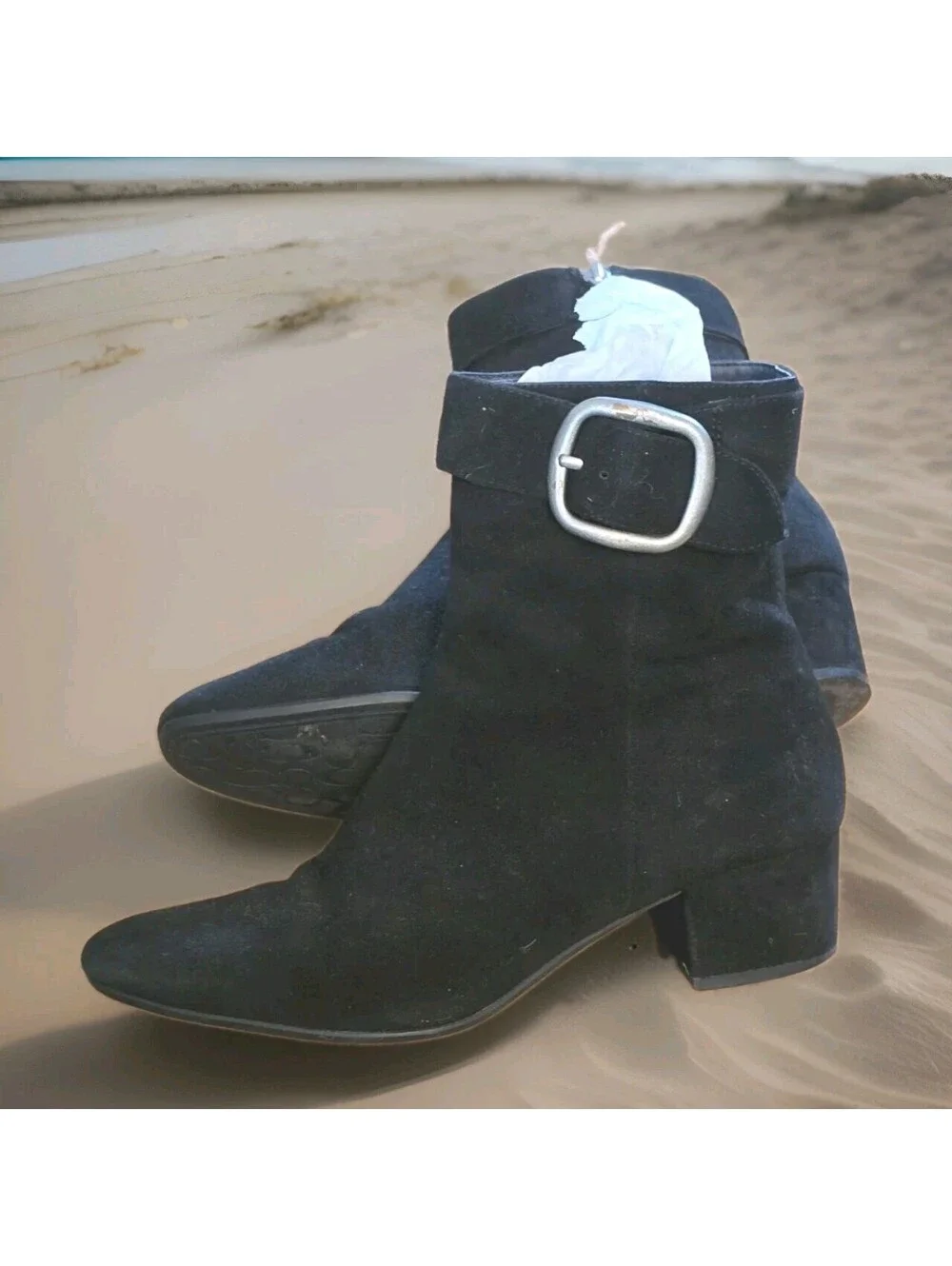 Coach Black Suede Ankle Boots with Side Zipper N Buckle Accent 9.5